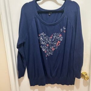 Torrid Navy Blue Sweater with Heart and Butterfly Design
